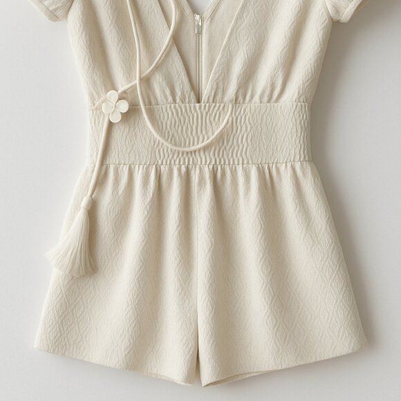 ZARA Cream Textured Puff Sleeve Romper – Size S - Picture 3 of 4